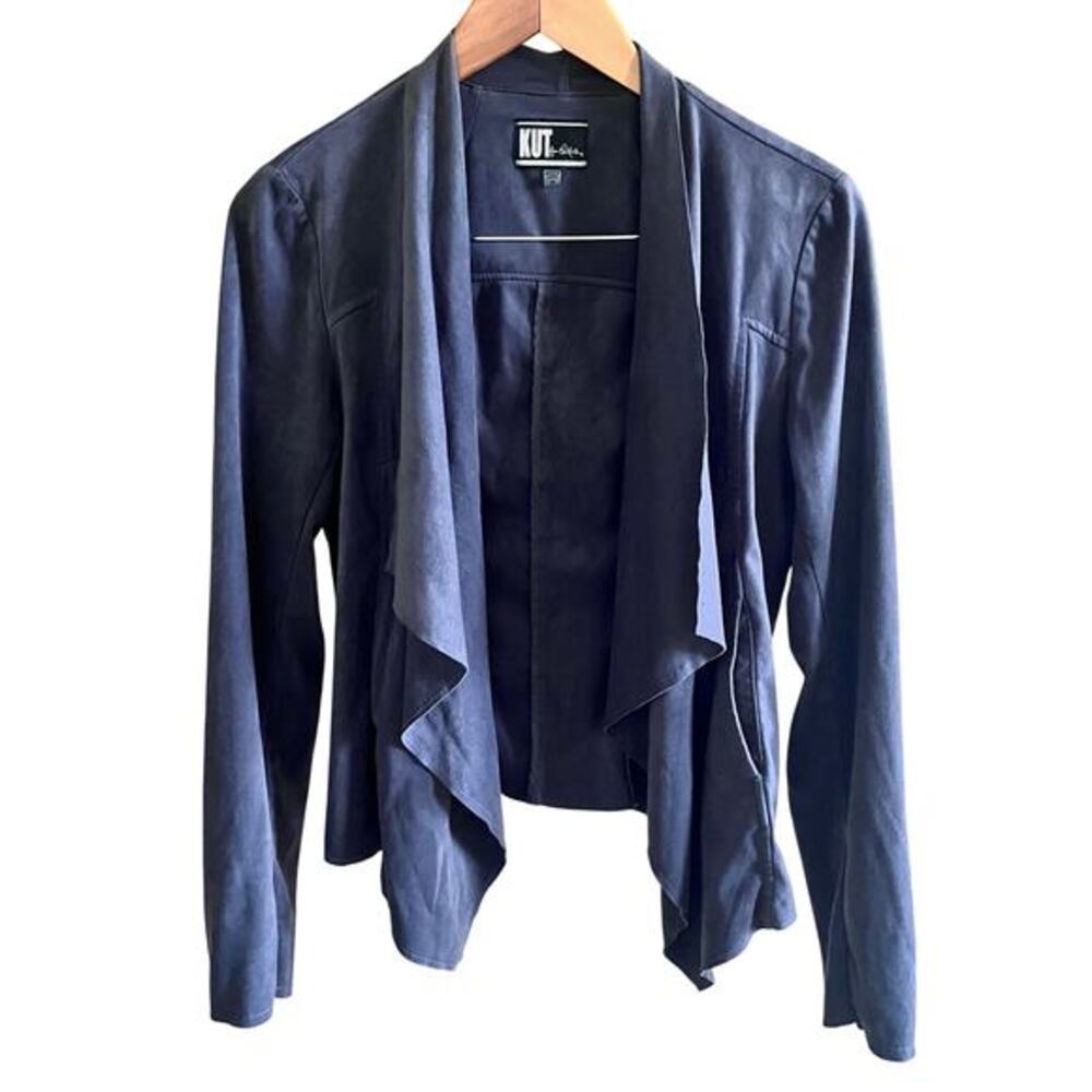 KUT from the Kloth Cardigan Size M Tayanita Faux Suede Gray Open (L370)